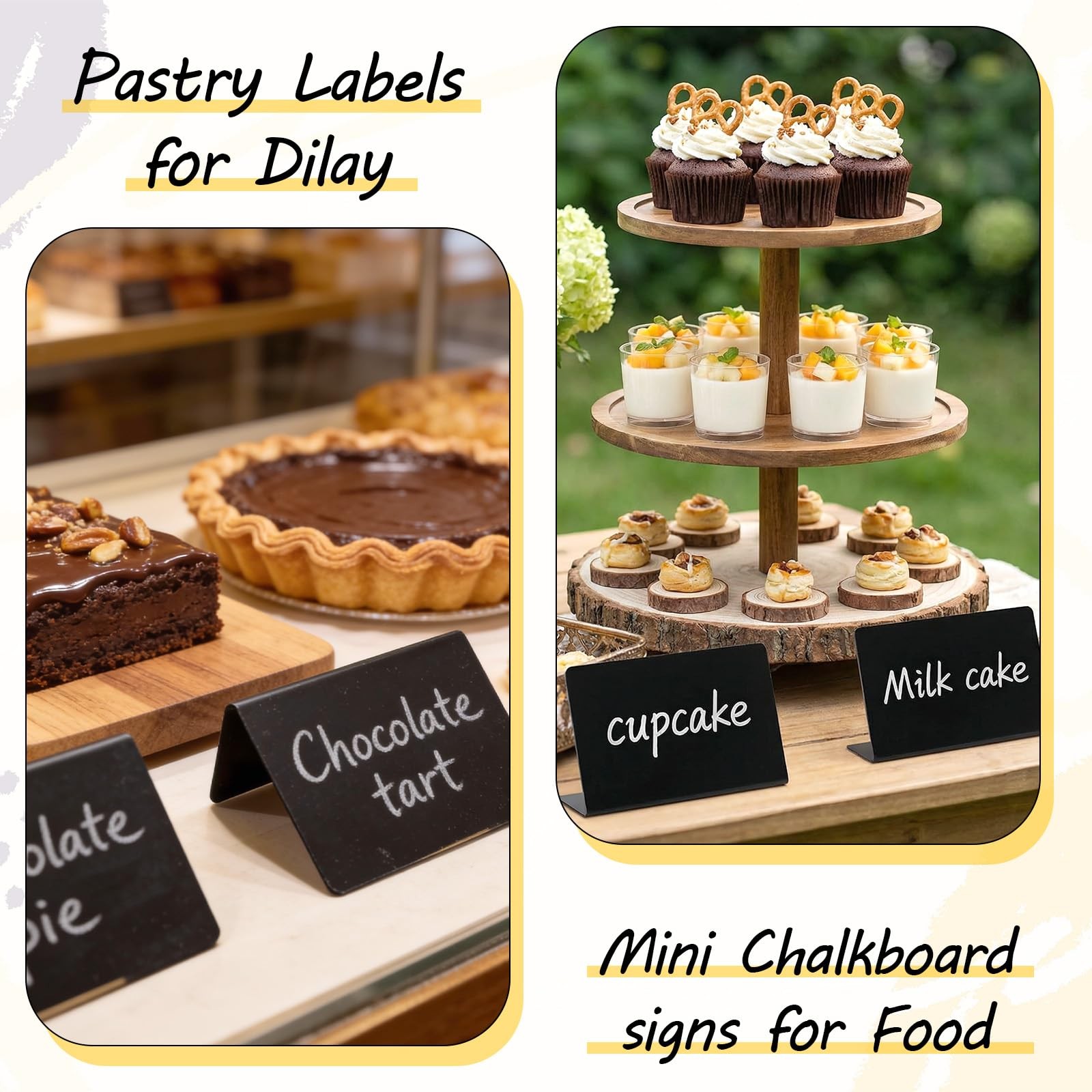 50 Pack Food Labels for Party Buffet, 4″ x 3″ Mini Chalkboard Signs for Food,…