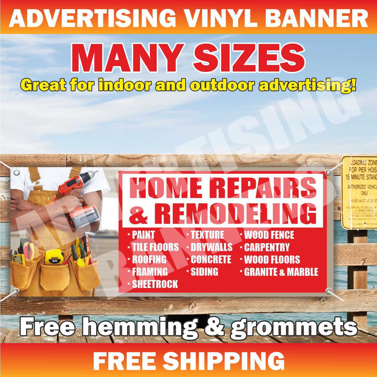 HOME REPAIRS REMODELING Advertising Banner Vinyl Mesh Sign paint tile floors