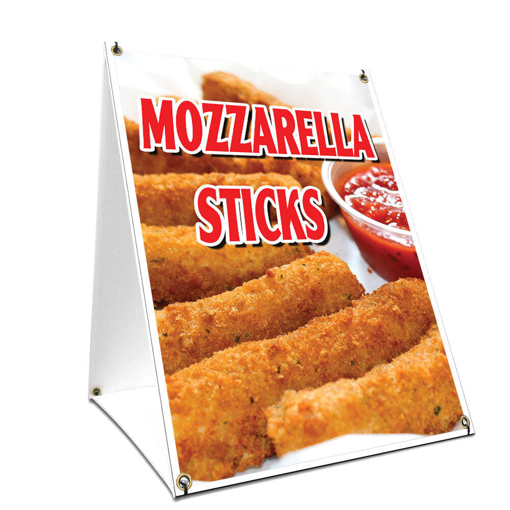 A-frame Sidewalk Sign Mozzerella Sticks With Graphics On Each Side
