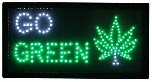 Go Green w/ Marijuana Leaf 19″x10″ Flashing LED Sign