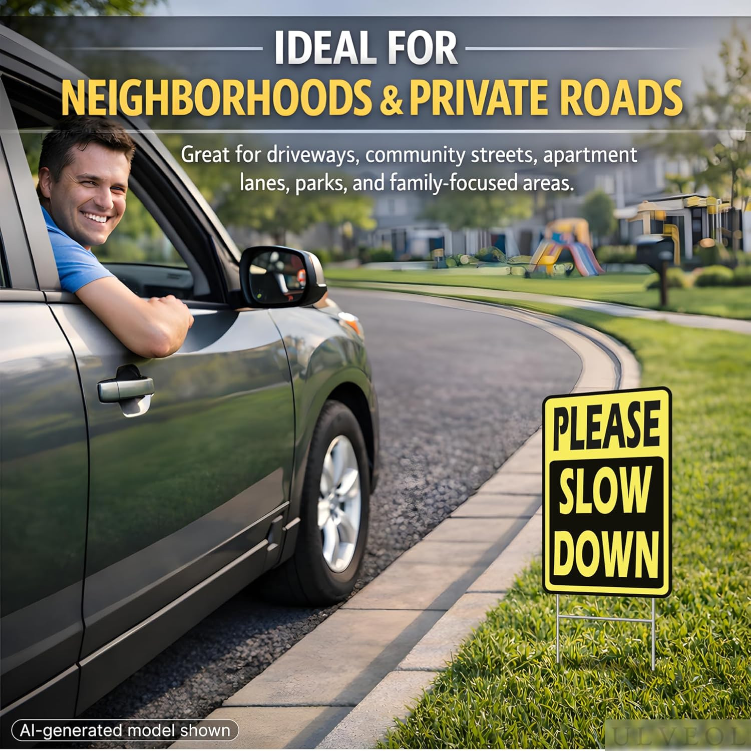 Set of 3 Double Sided 8×12 Inches “Please Slow Down” Sign with Metal H-Stakes…
