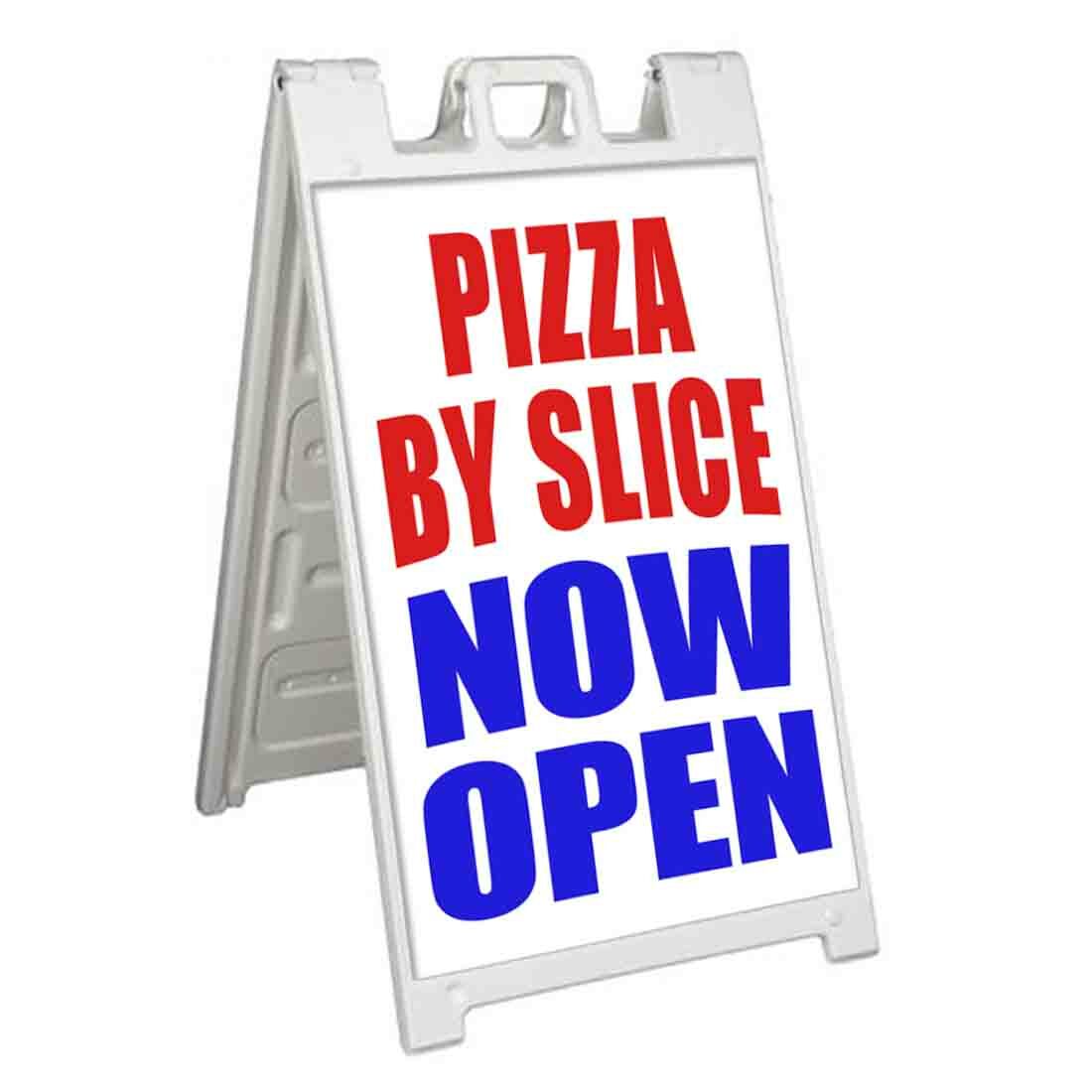 PIZZA BY THE SLICE NOW OPEN Signicade 24×36 A Frame Plastic Sidewalk Sign FOOD