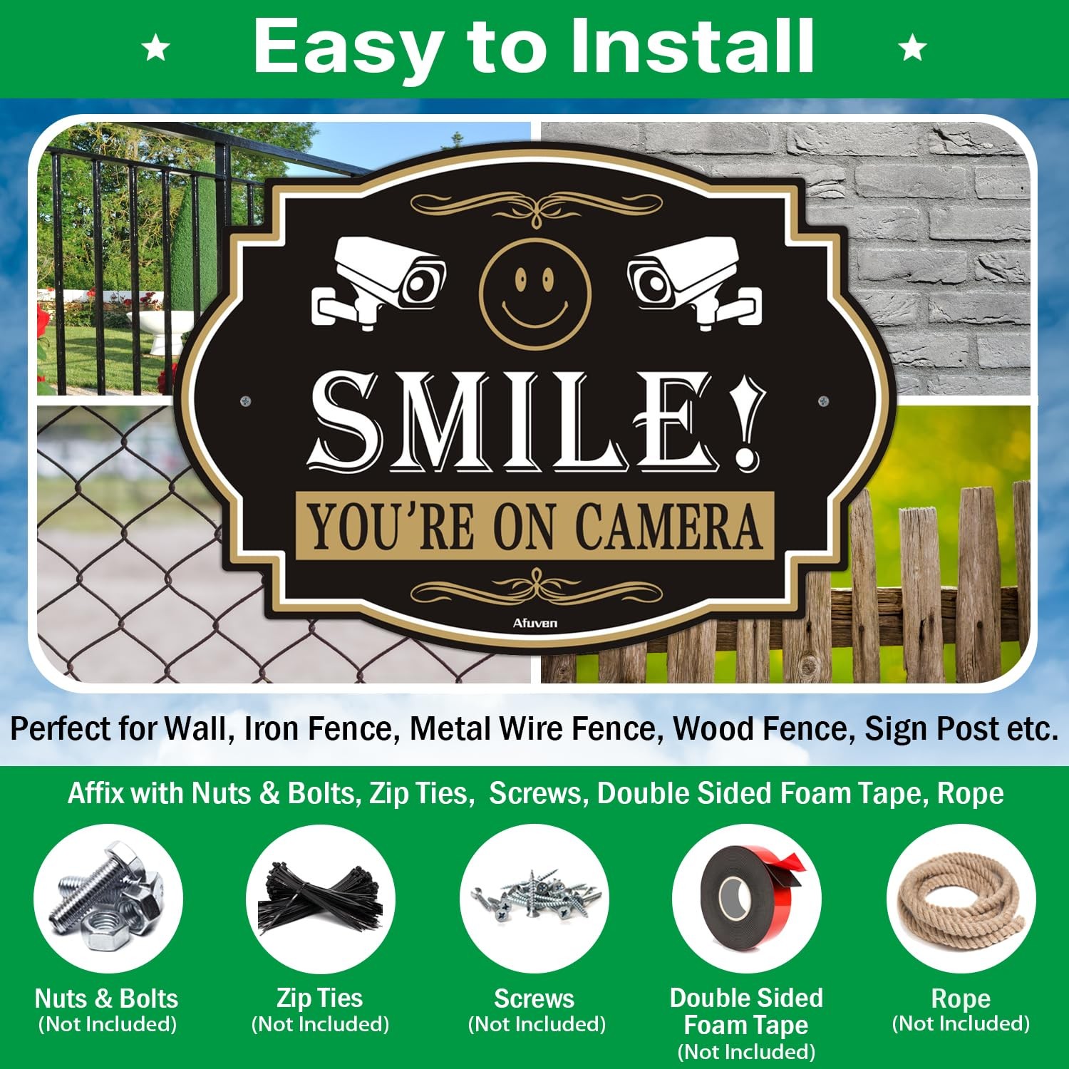 Smile You’re On Camera Signs Video Surveillance 10” x 7” Security for Home Fa…
