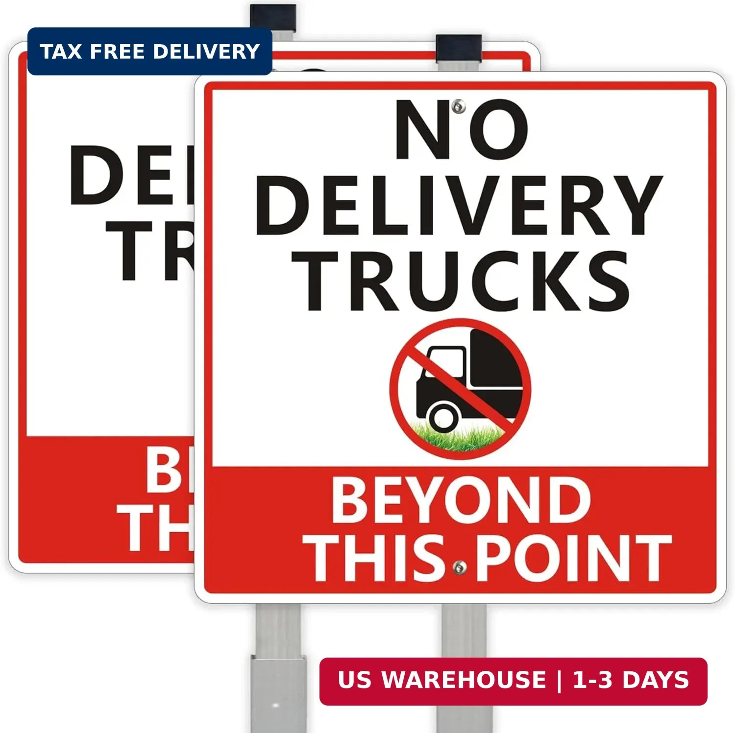 2Pack No Delivery Trucks Beyond This Point Sign with 28-Inch Stakes, 10×10 Inche