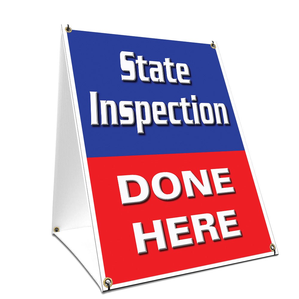 A-frame Sidewalk State Inspection Done Here Sign With Graphics On Each Side