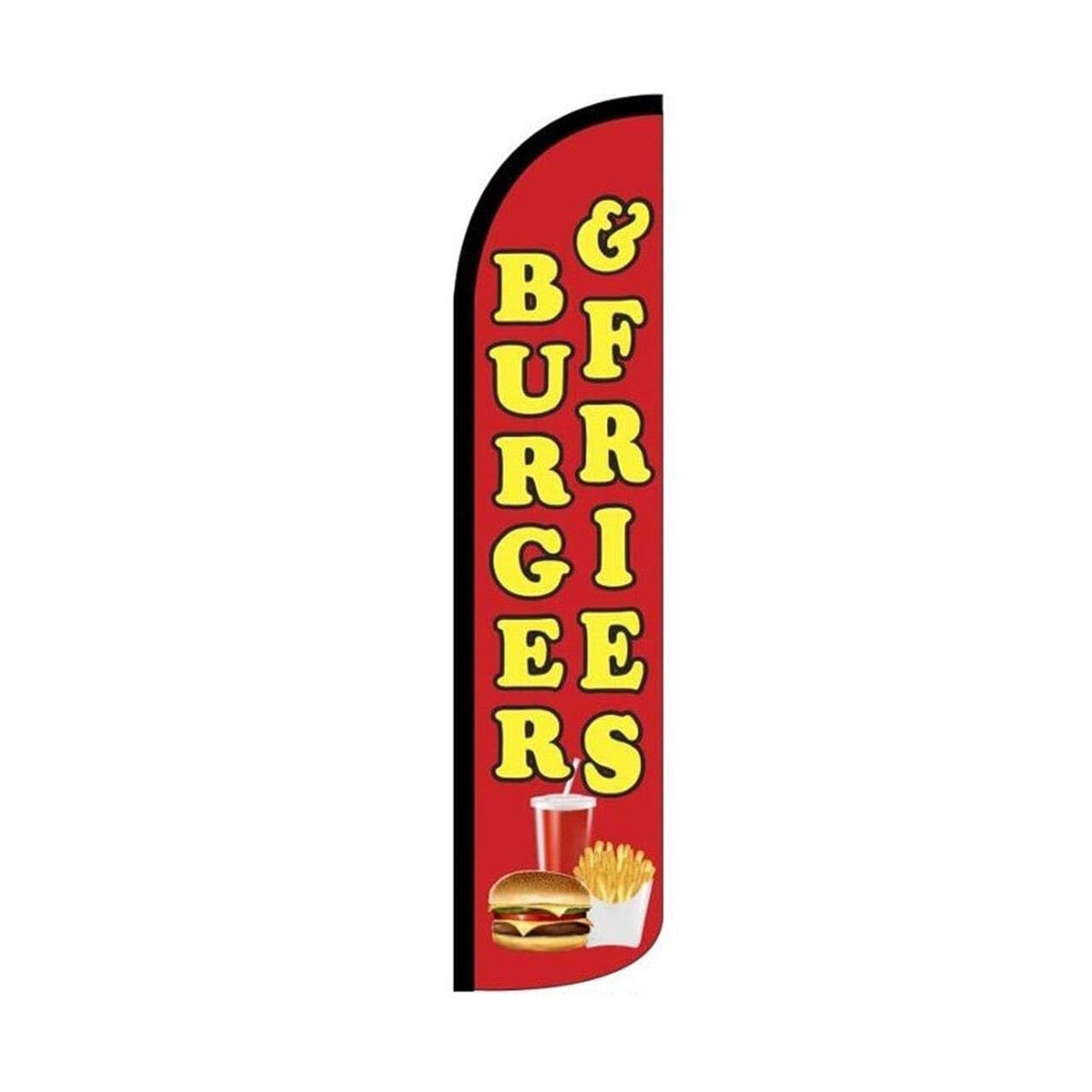 Burger & Fries Swooper Flutter Windless Feather Flag | 3ft W x 11.5ft Tall