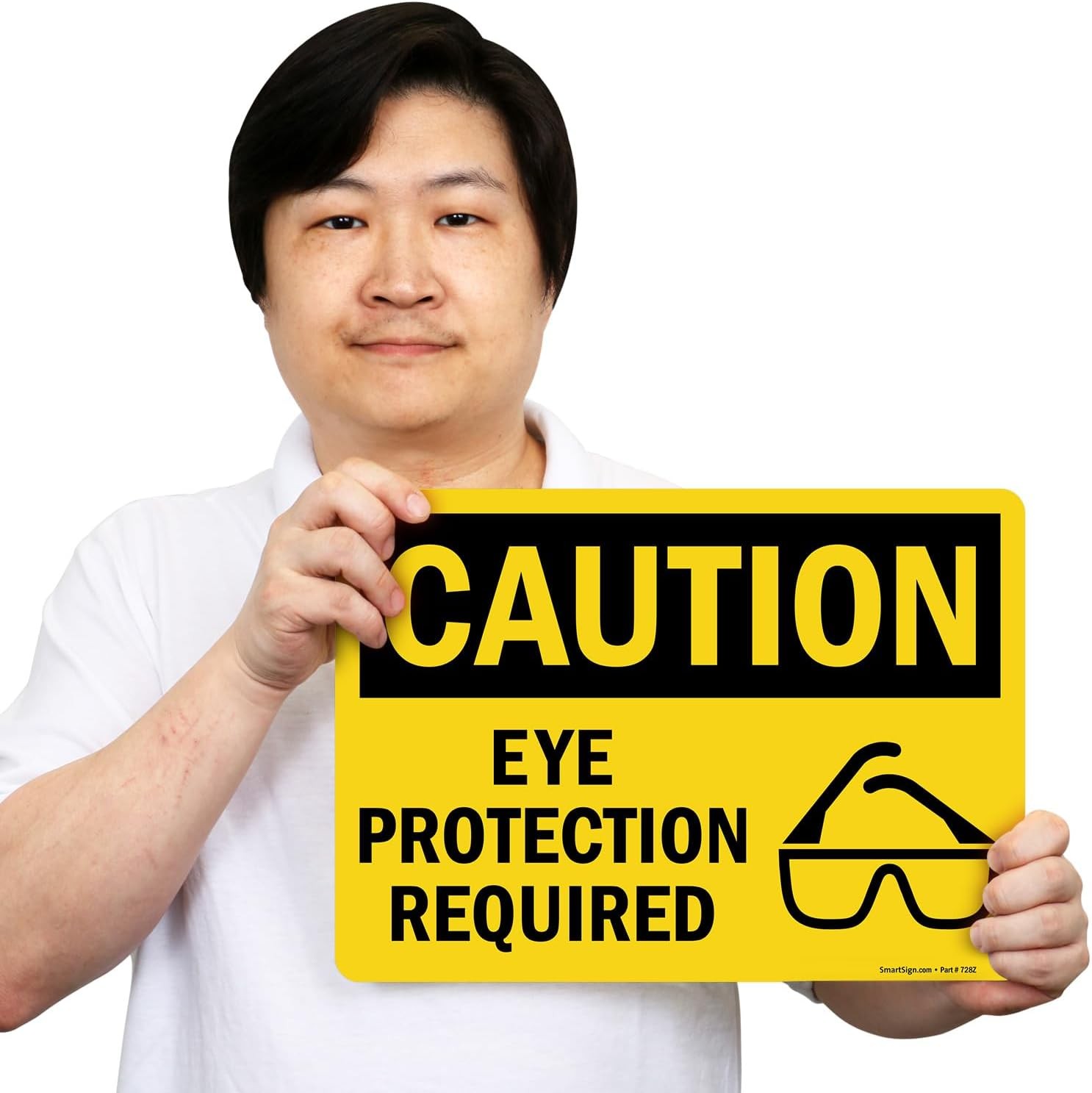 Adhesive Vinyl OSHA Safety Sign, Legend “Caution: Eye Protection Required”