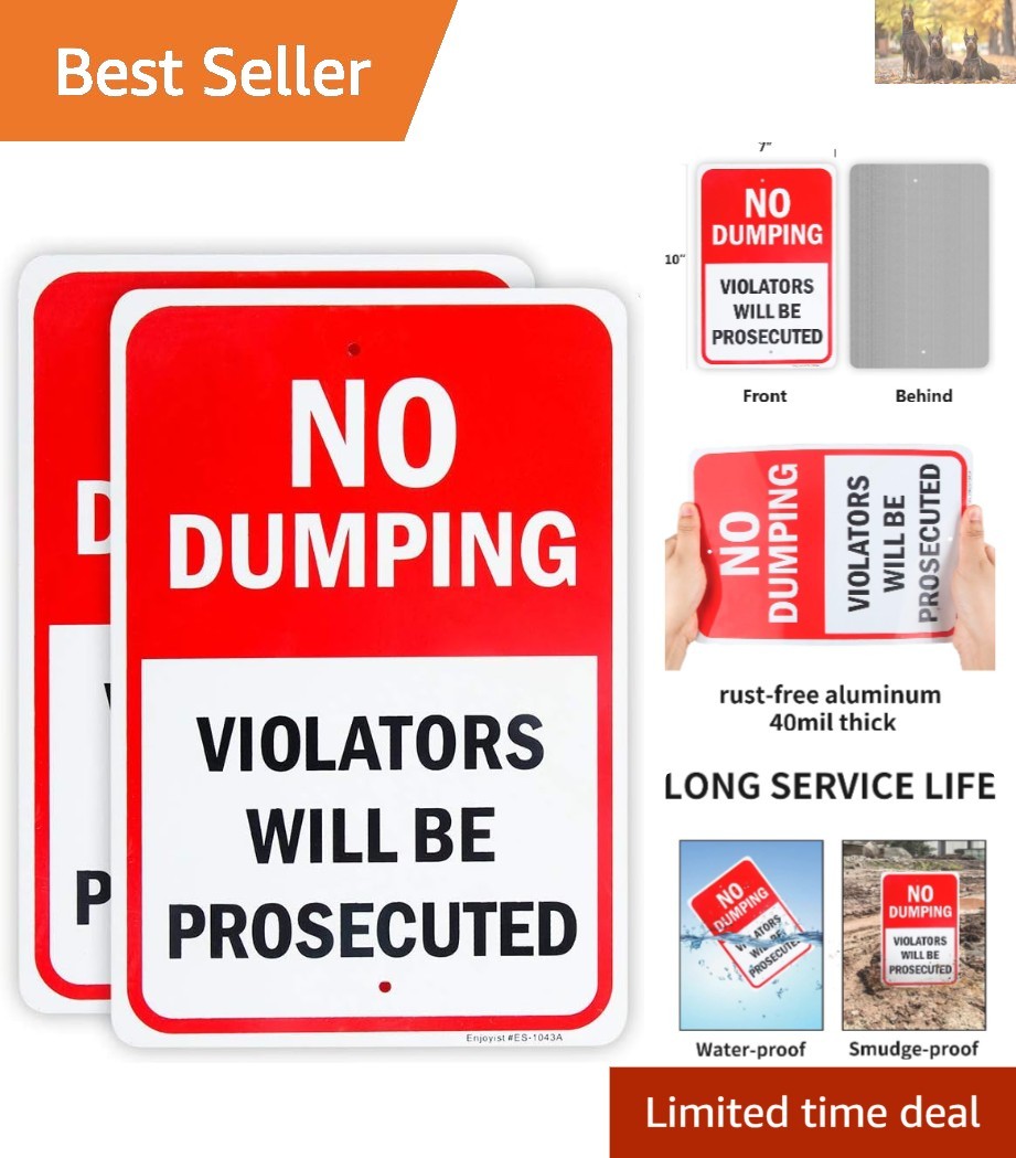 High-Visibility No Dumping Sign – 2 Pack, 10×7 Aluminum, Marine-Grade Durability
