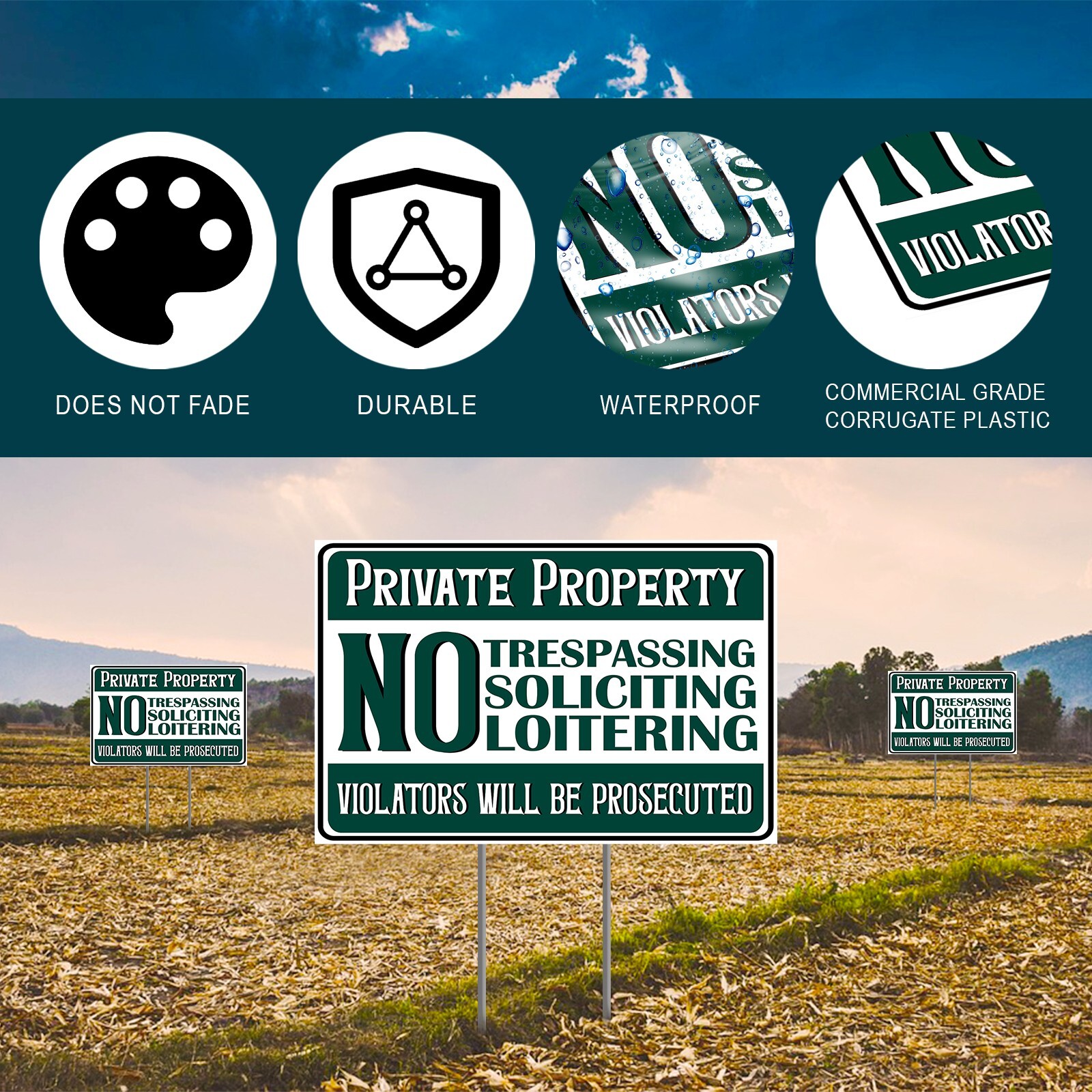 Private Property No Soliciting Loitering Trespassing Yard Sign For Home Garden