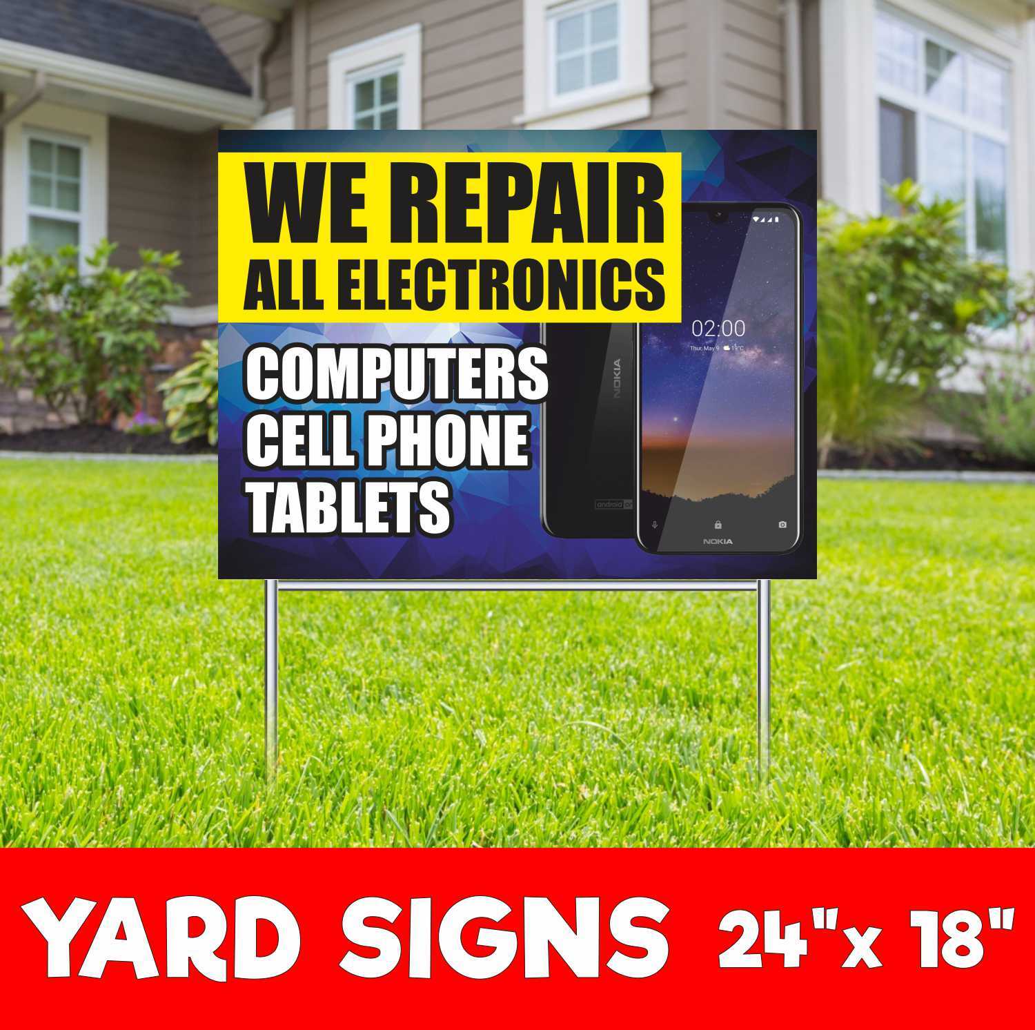 REPAIR ELECTRONICS COMPUTER CELL PHONE Yard Sign Corrugate Plastic with H-Stakes