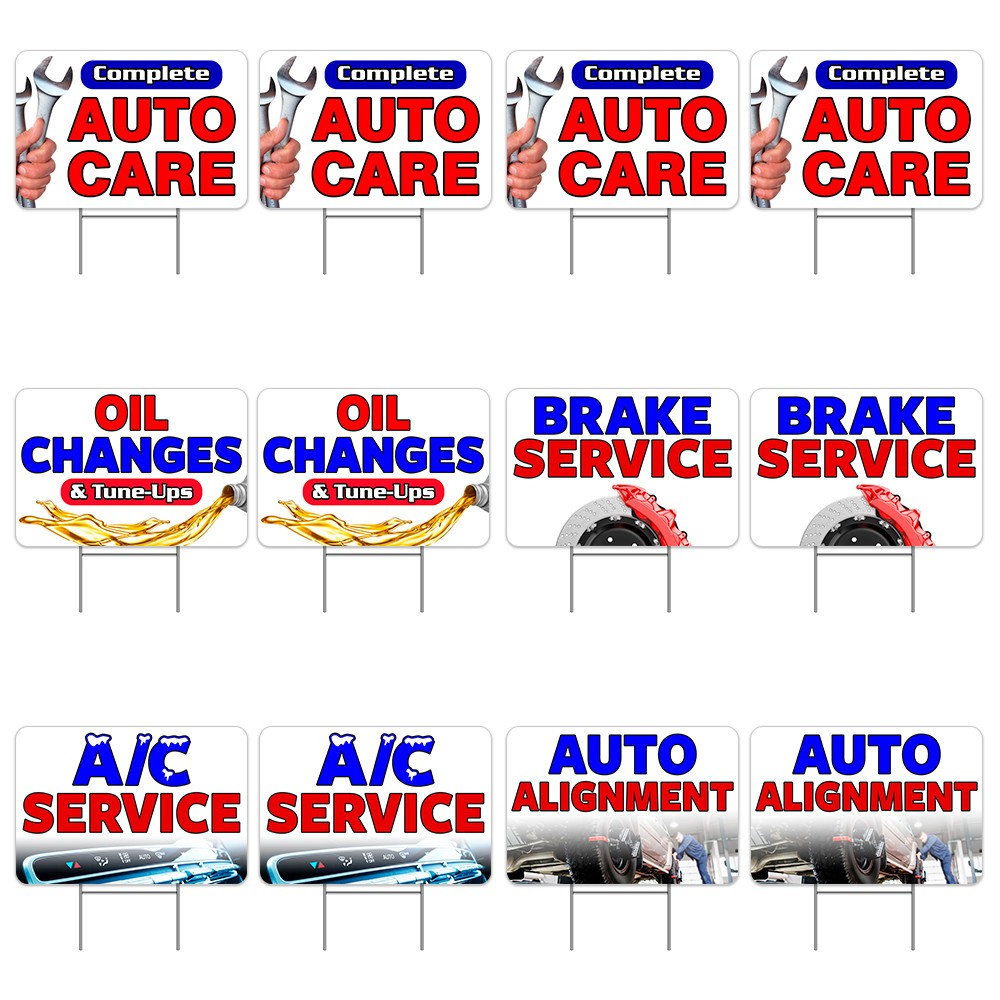 Auto Repair 12 Pack Yard Signs – Each Sign is 24″ x 16″ Single-Sided and Comes w