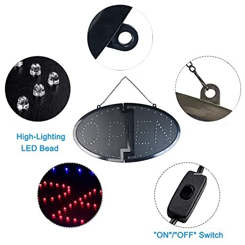 Bright LED Open Sign 19″x10″ High Visibility Electric Display for Business, Bar,