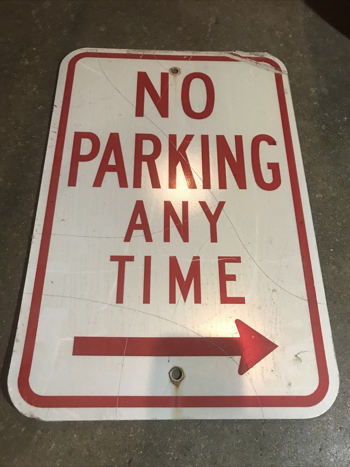 Used Salvaged No Parking Any Time with right arrow Sign 12″x18″ Aluminum Signs