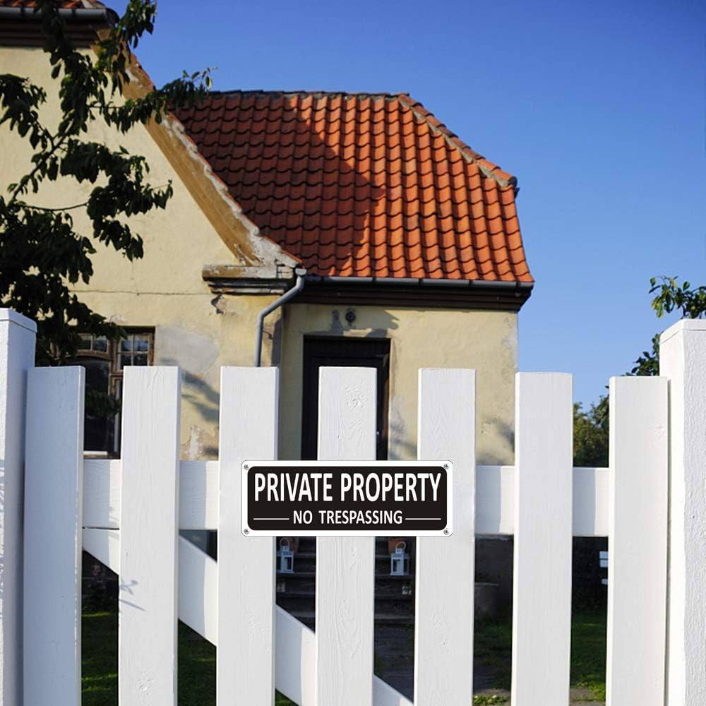 (2 Pack) Heavy-Duty Metal No Trespassing Signs Private Property, 10″ X 3.5″ Alum