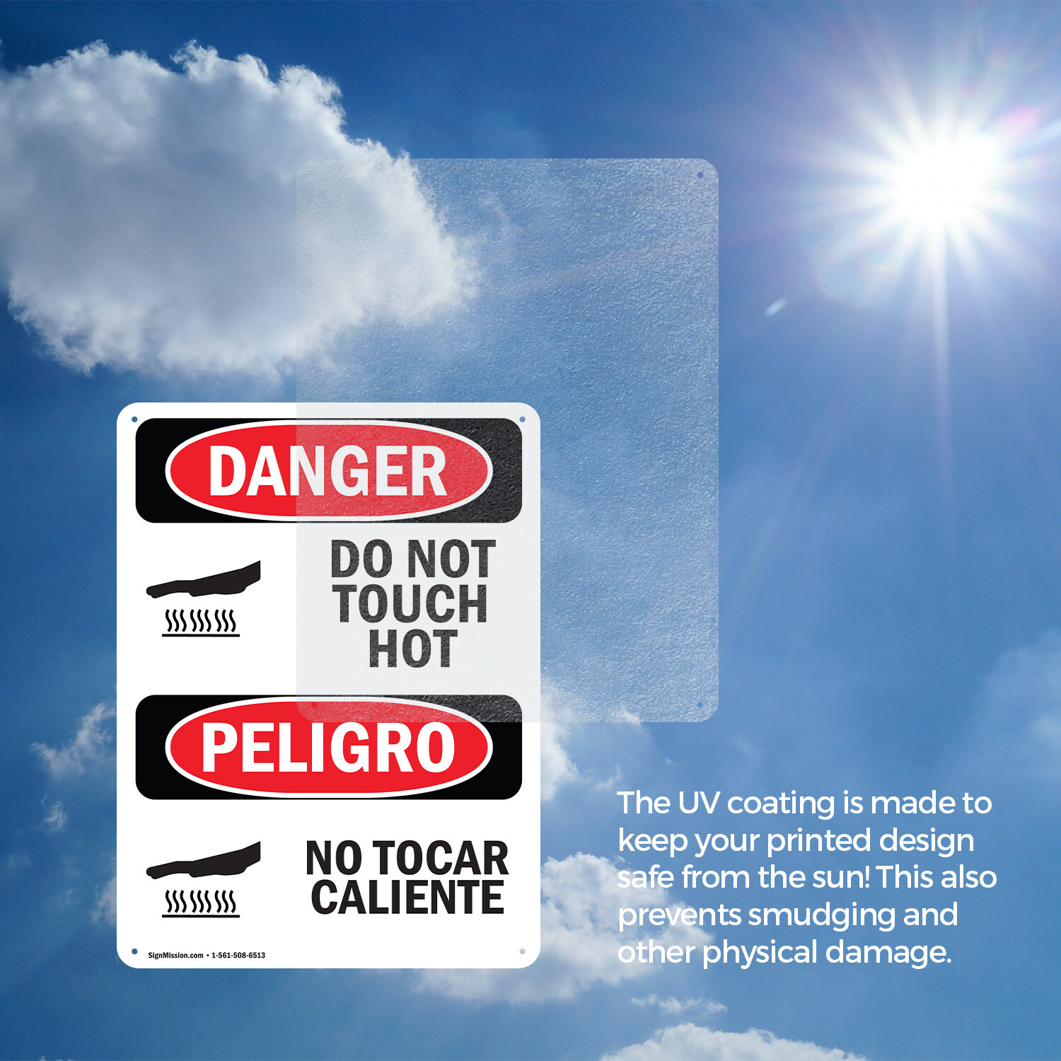 (2 Pack) Do Not Touch Hot Bilingual OSHA Danger Sign Decal Metal Plastic