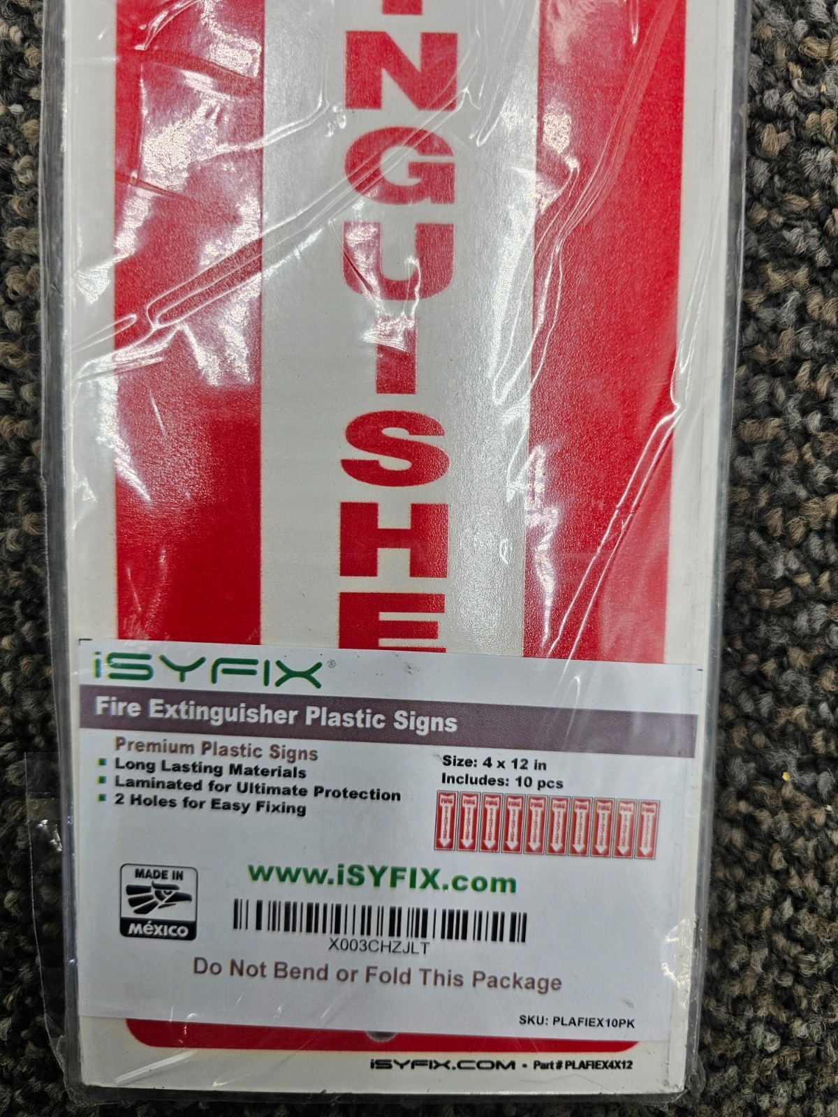 (QTY 30) iSYFIX PLAFIEX10PK Fire Extinguisher Sign 4×12 Inch – 40 mil Thick