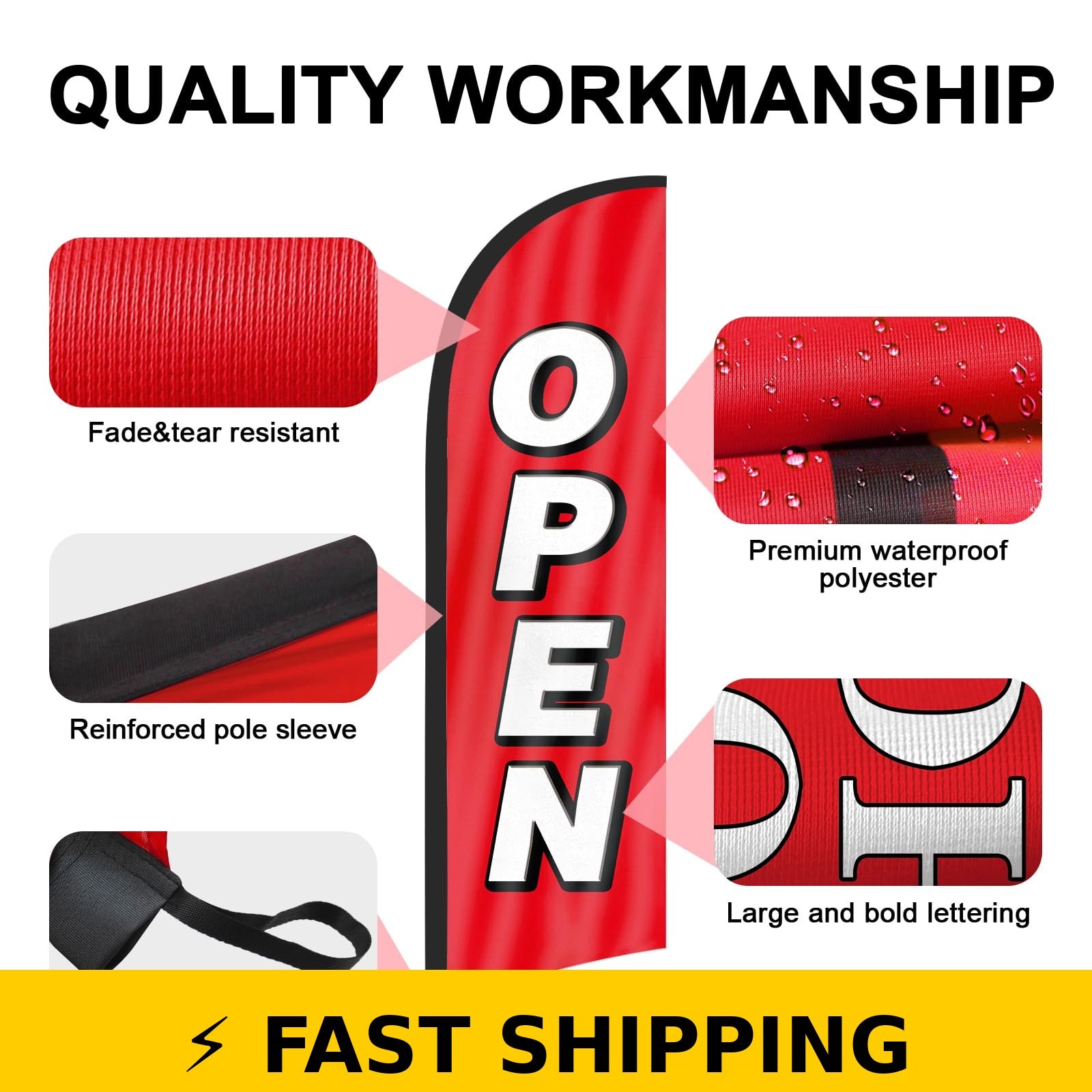 FSFLAG 8ft Open Feather Flag with Pole & Ground Stake for Business
