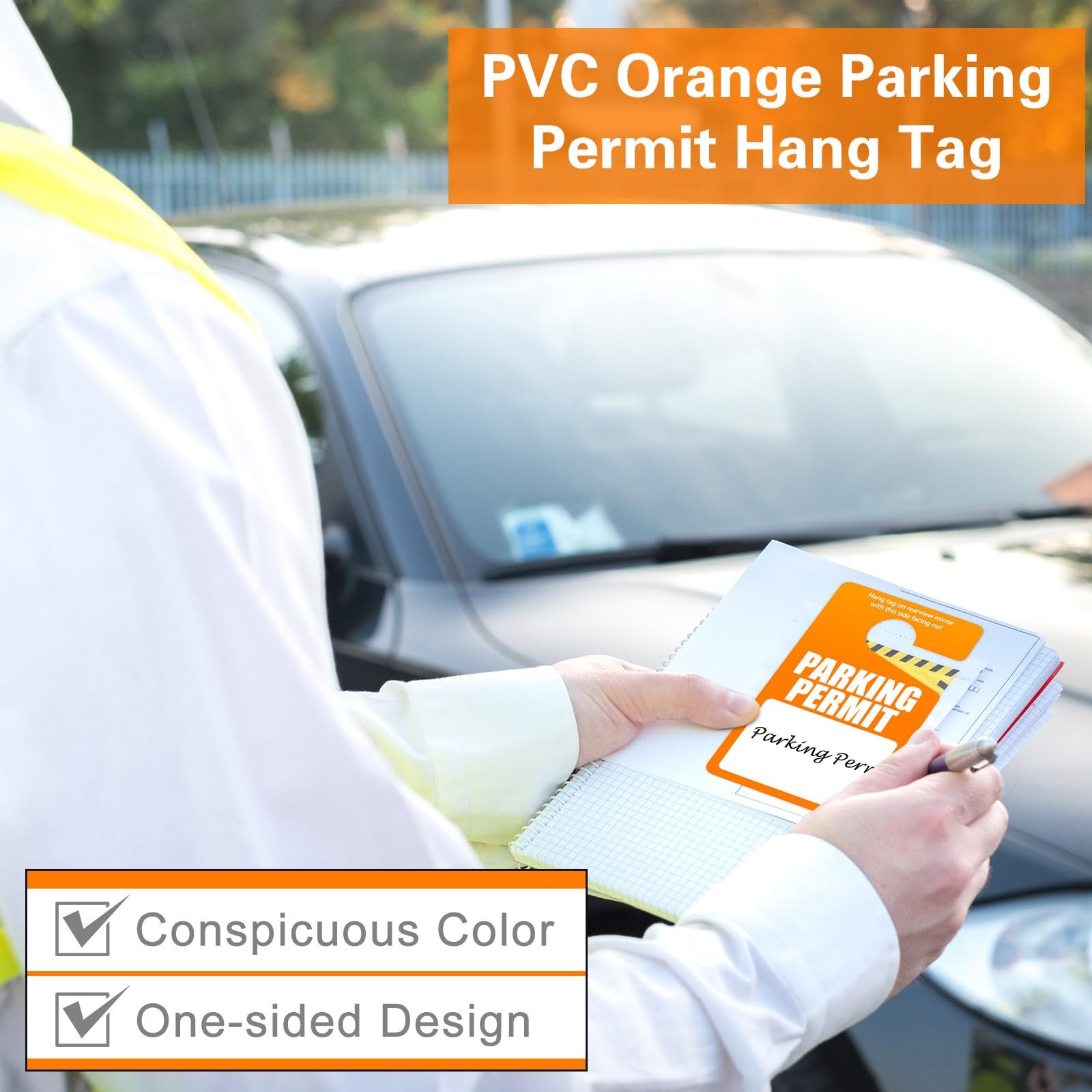100 Pack Parking Permit Hang Tags Plastic 2.99 x 5 inch, Orange