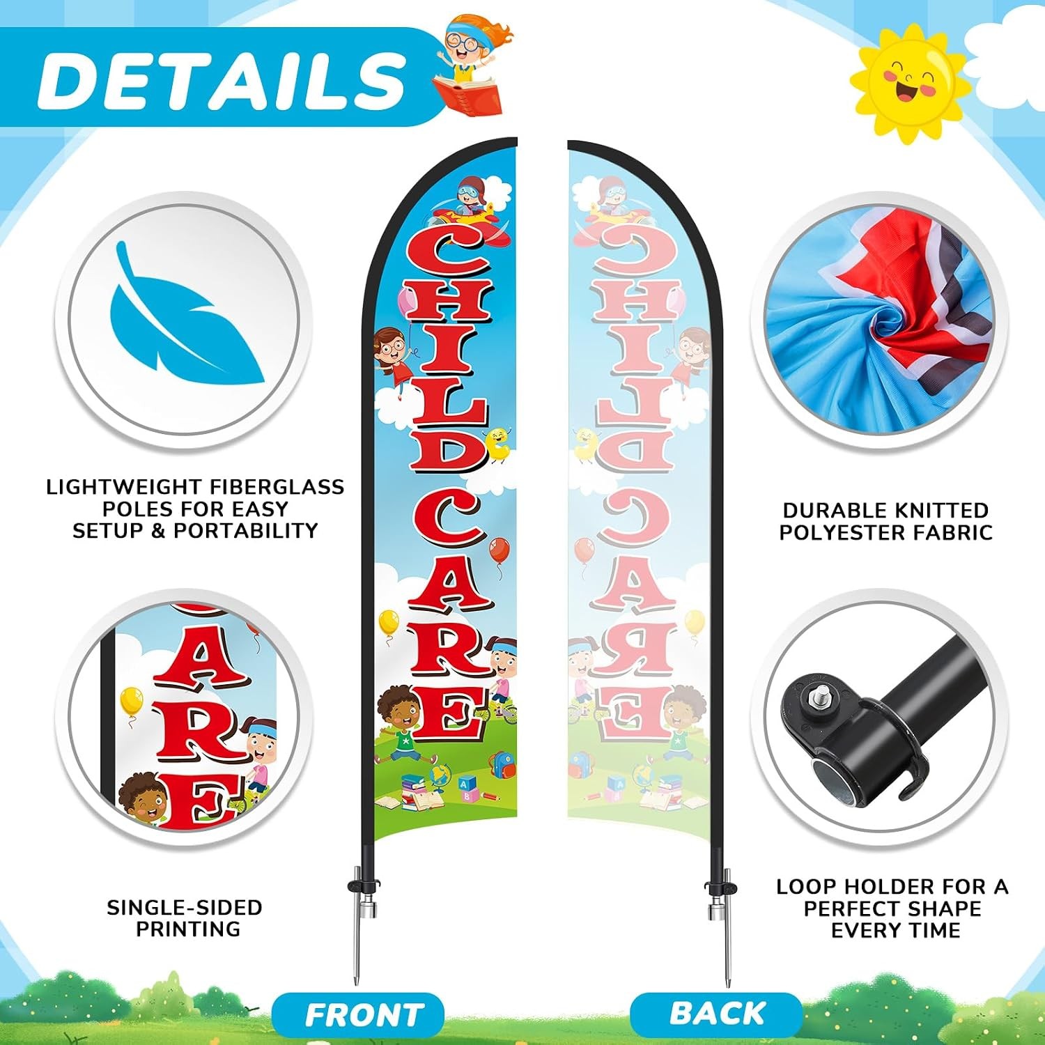 2 Pack 15ft x 2.5ft Now Enrolling Childcare Feather Flag Set Swooper Flag