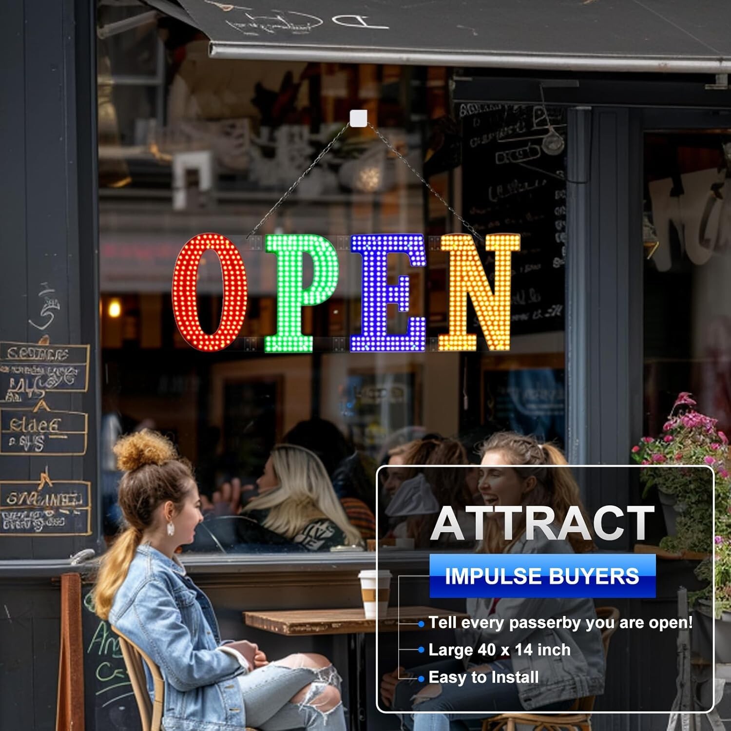 40″X14″ Extra Large LED Open Sign for Business Super Bright Unique Design LED RG