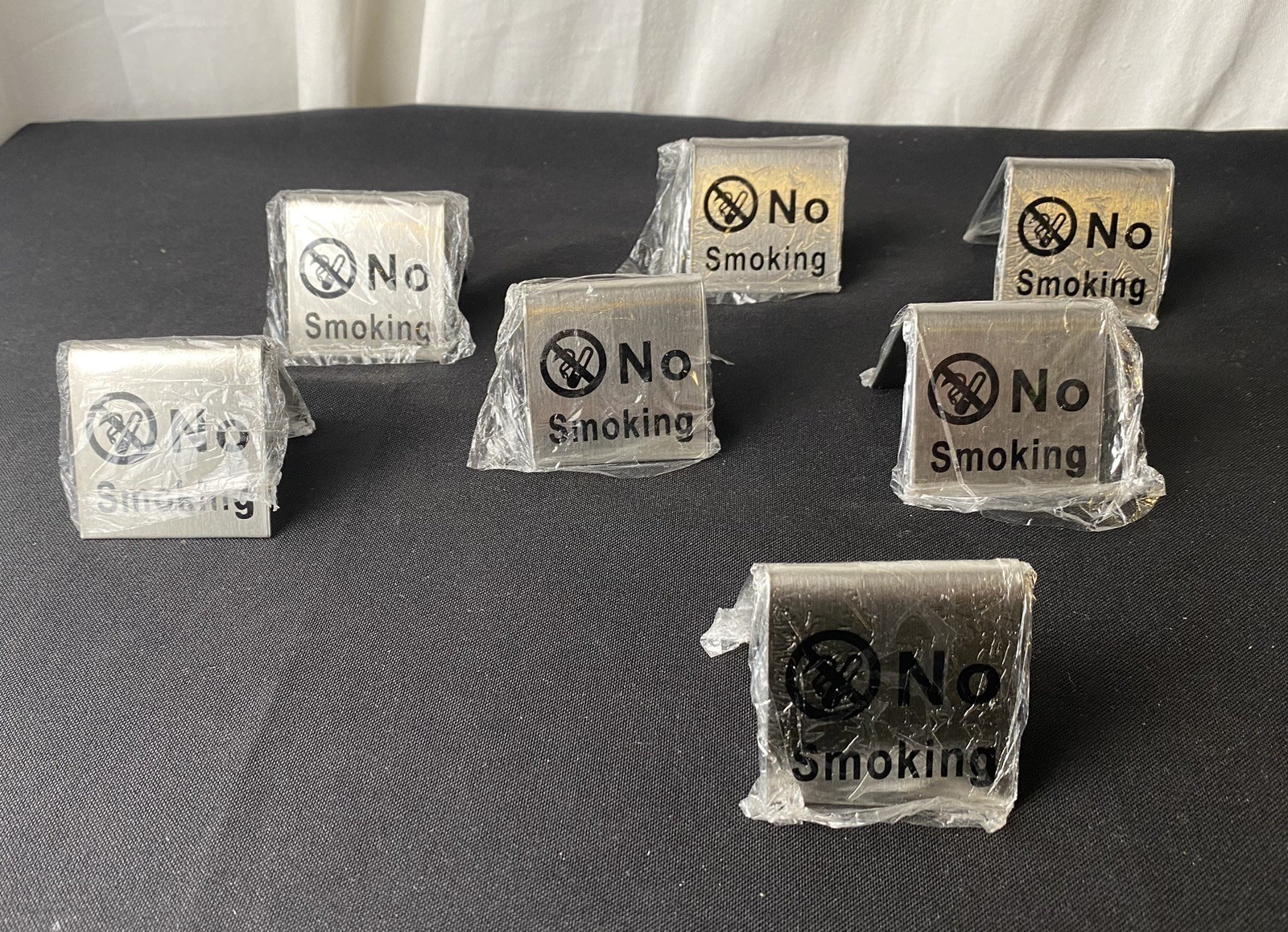 Set of 7 Stainless Steel No Smoking Sign Tent Card Table Non-Smoking Logo New
