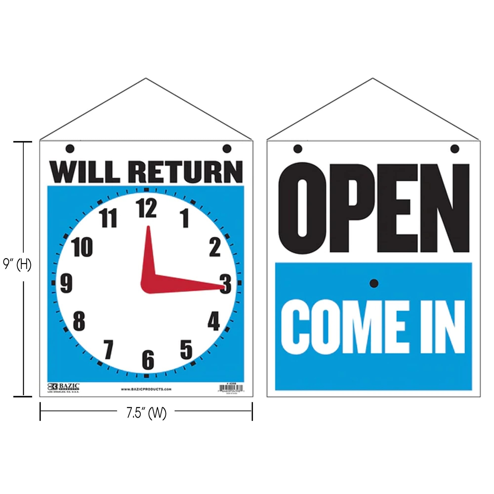BAZIC Open Sign 7.5″x9″, Clock Will Return Will be Back, Double Sides Plastic…