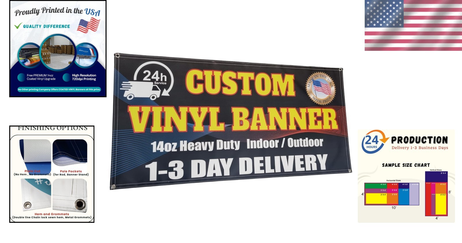 Custom Vinyl Banner 14oz Coated Heavy Duty Indoor Outdoor Sign 2×4 ft