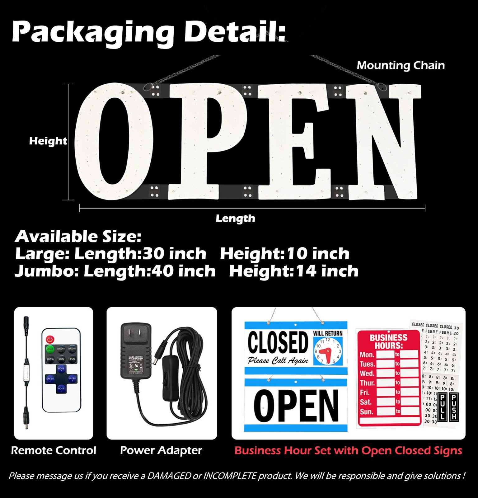 Led Open Signs for Business 30x10in Big Open Sign Led w/Remote Control Window…