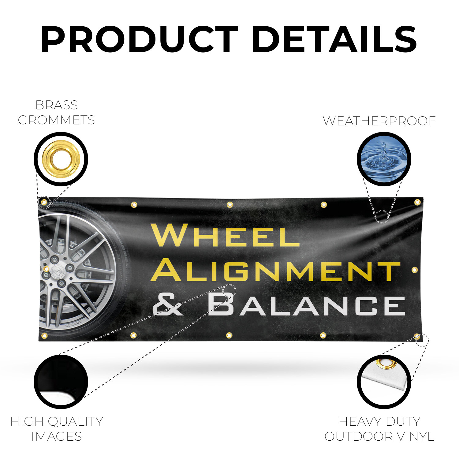 Wheel Alignment & Balancing Vinyl Banner Sign with Metal Grommets Heavy-Duty