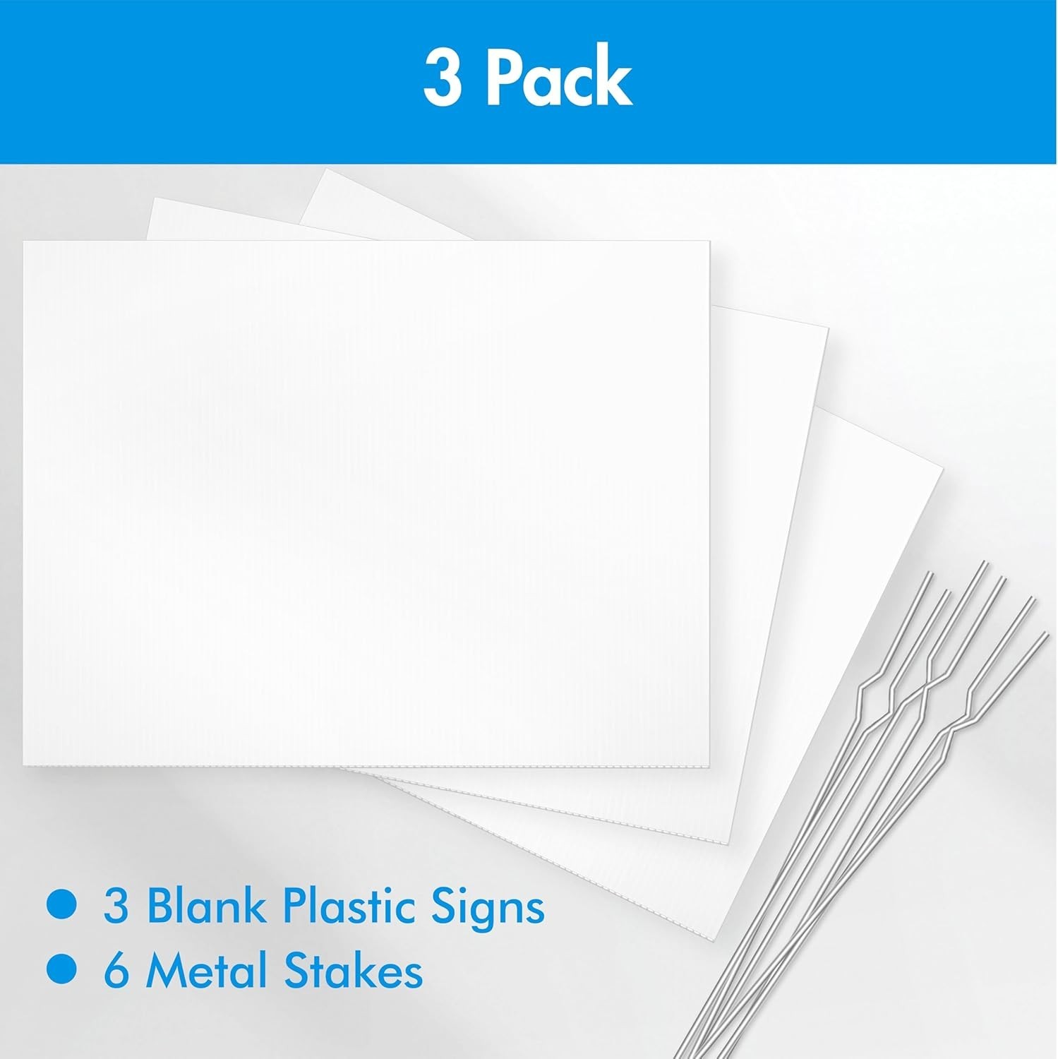 3 Pack Customizable Blank Yard Signs with Metal Stakes for All-Weather Use