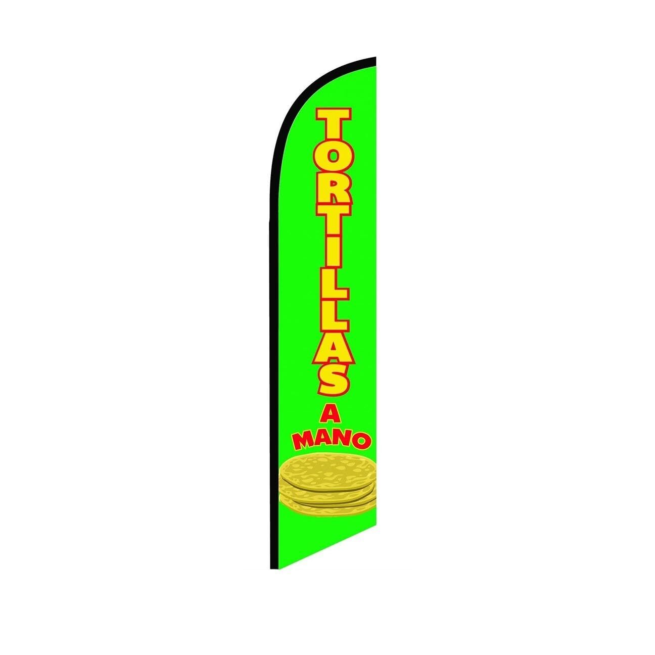 Tortillas A Mano Green Swooper Flutter Feather Flag | 3ft W x 11.5ft Tall