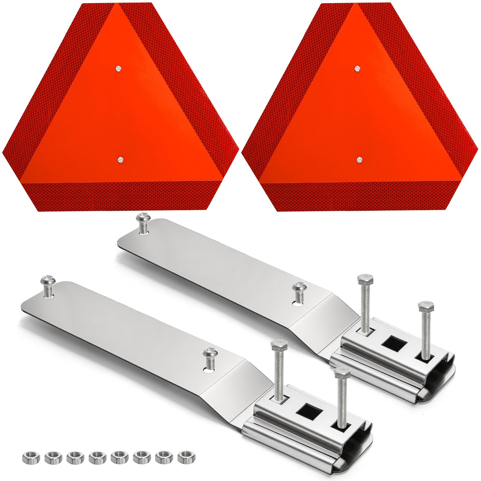 Slow Moving Vehicle Sign W/ Mounting Bracket Triangle 14″X16″ Outdoor Sign 2Set