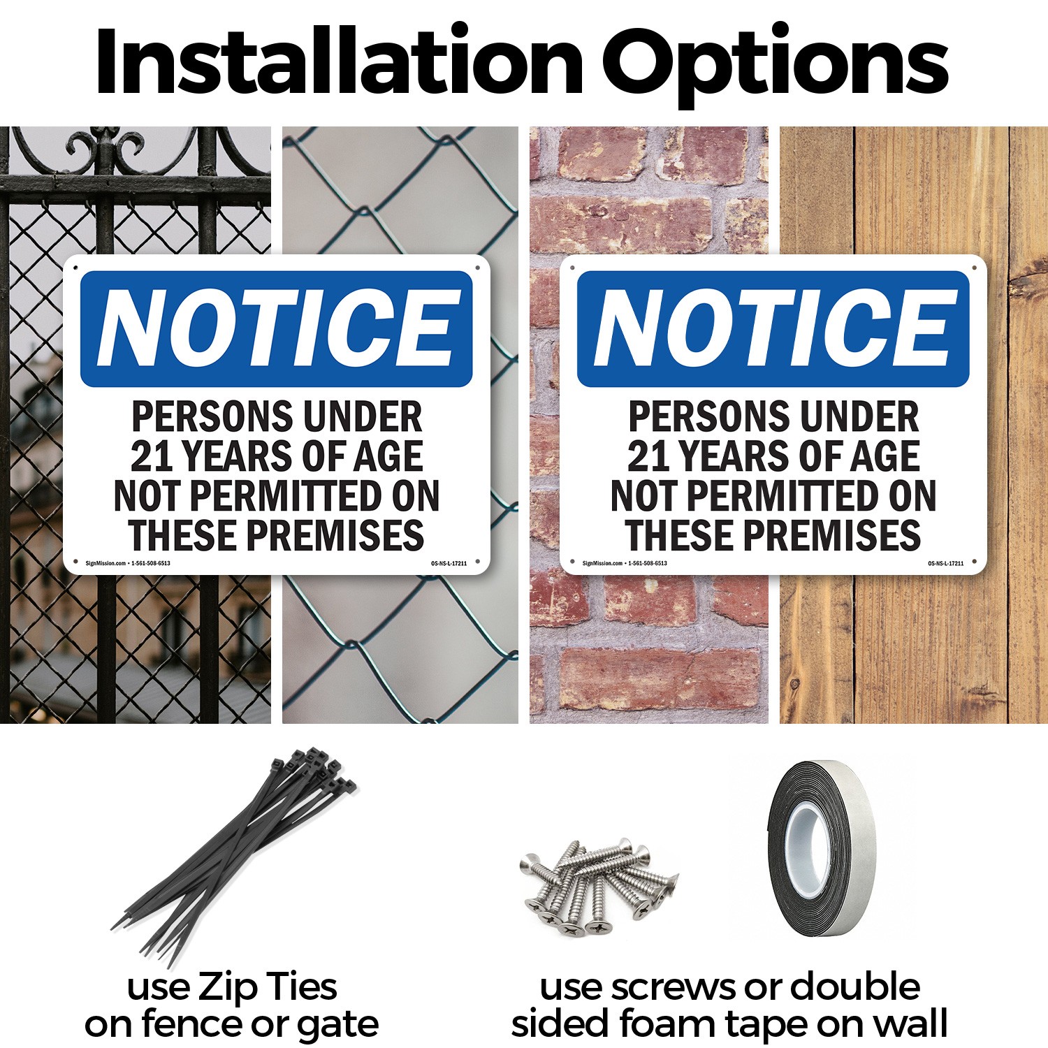 Persons Under 21 Years Of Age Not Permitted OSHA Notice Sign, Decal 5 or 10 Pack