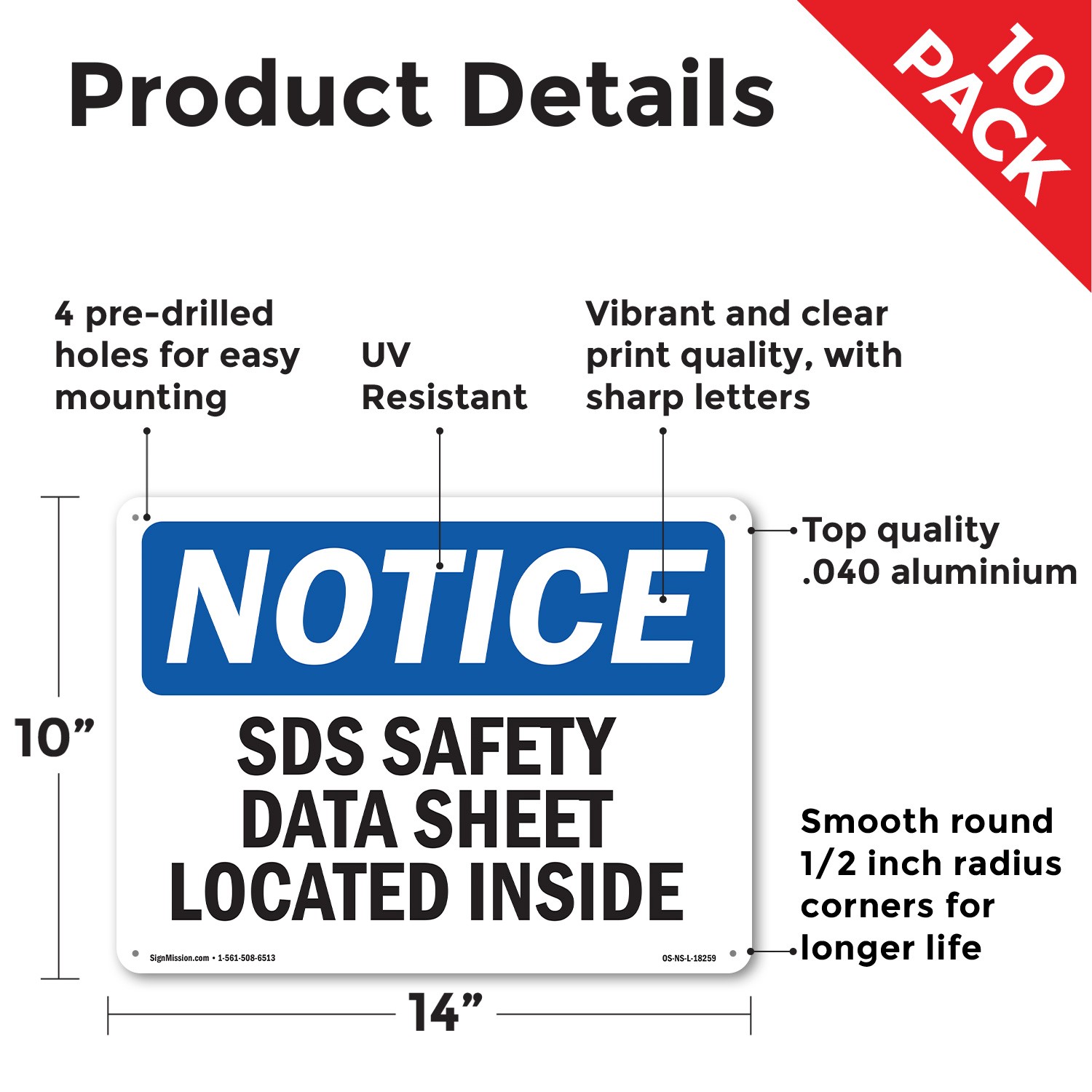 SDS Safety Data Sheet Located Inside OSHA Notice Sign Or Decal – 5 or 10 Pack
