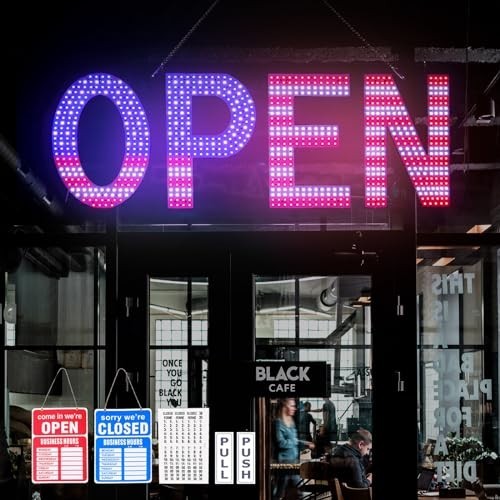 Large LED Open Sign for Business – 40″x14″ Ultra Bright Light, 3 Modes, US Flag