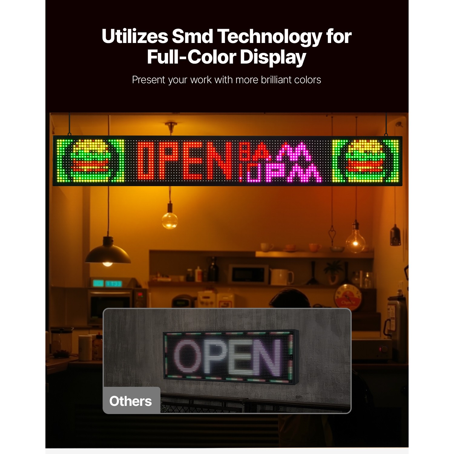 Uimoso 52x8in LED Display Board with Programmable Scrolling Text, P10 Full-Color
