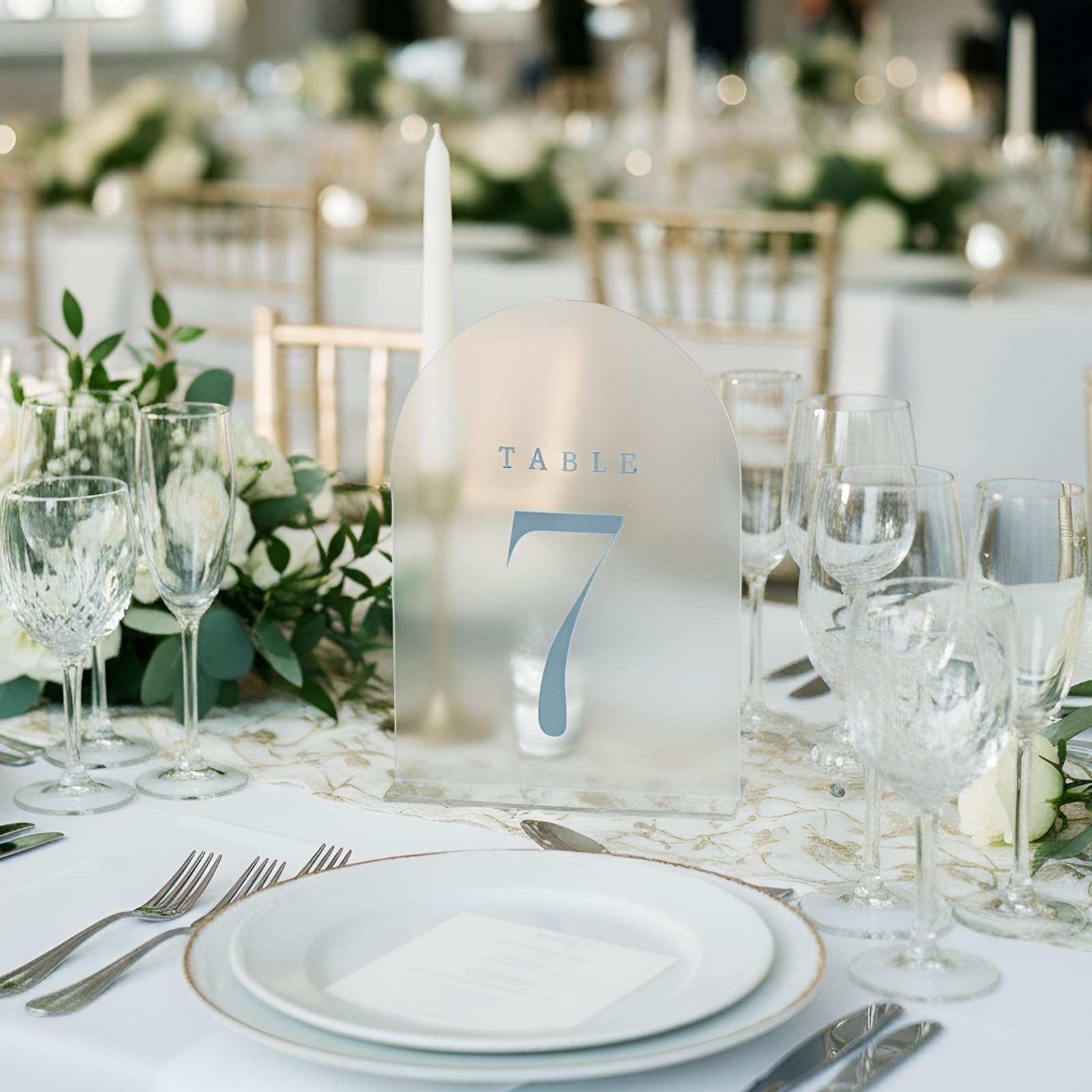 15 PCS 5×7 Inch Dusty Blue Frosted Arch Wedding Table Numbers 115 Stands