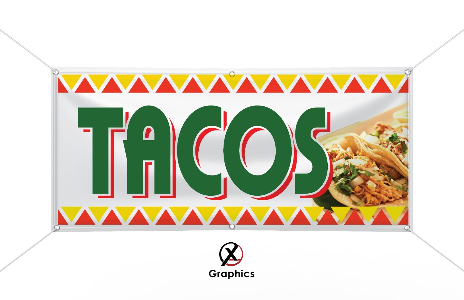 TACOS Vinyl Banner advertising Sign. Full color 2×4 ft, 2×6, 2×8, 3×8