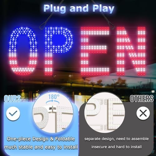 Large LED Open Sign for Business – 30″x10″ Bright Remote Control, Dimmable, 12 M