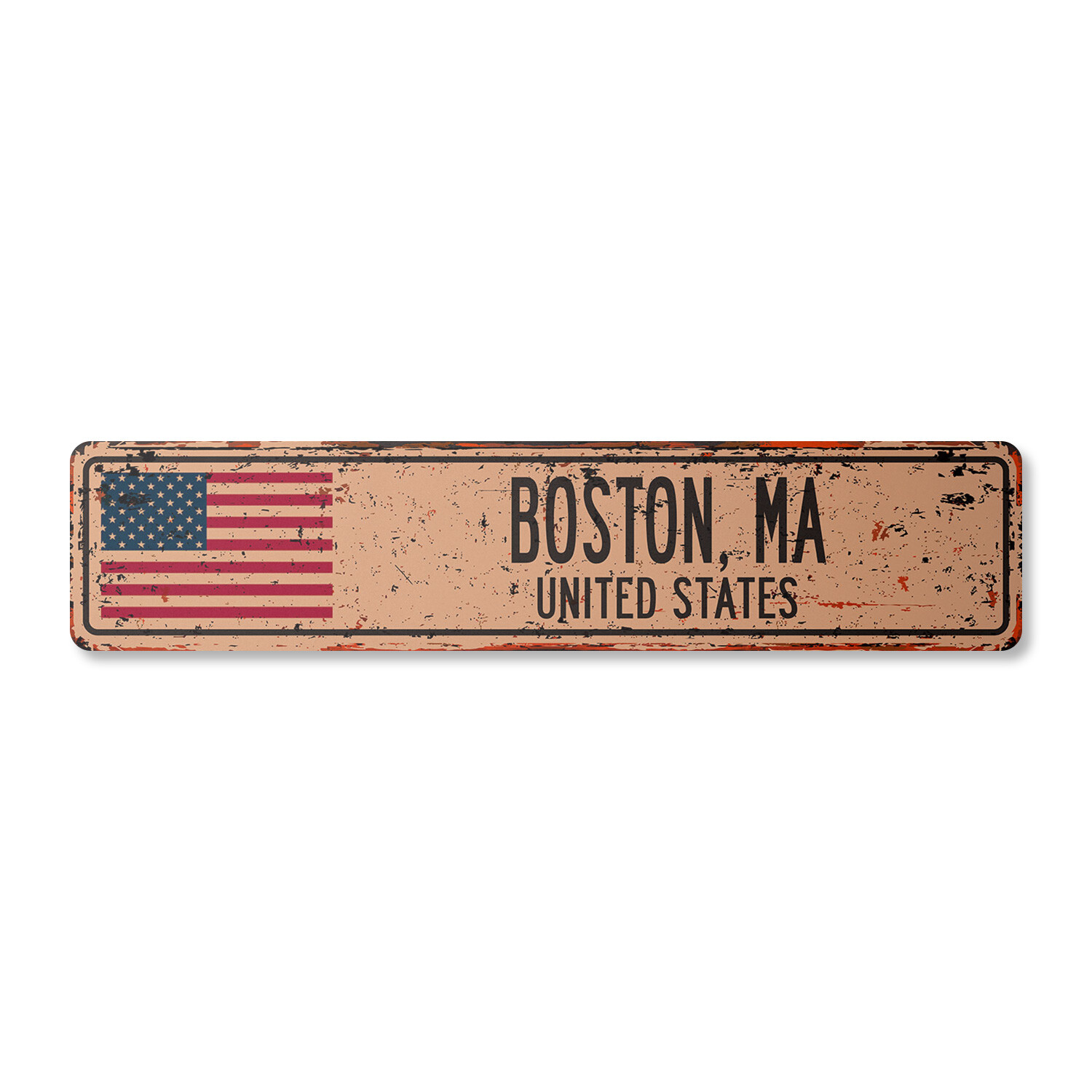 BOSTON MA UNITED STATES Vintage Street Sign American flag city country rustic