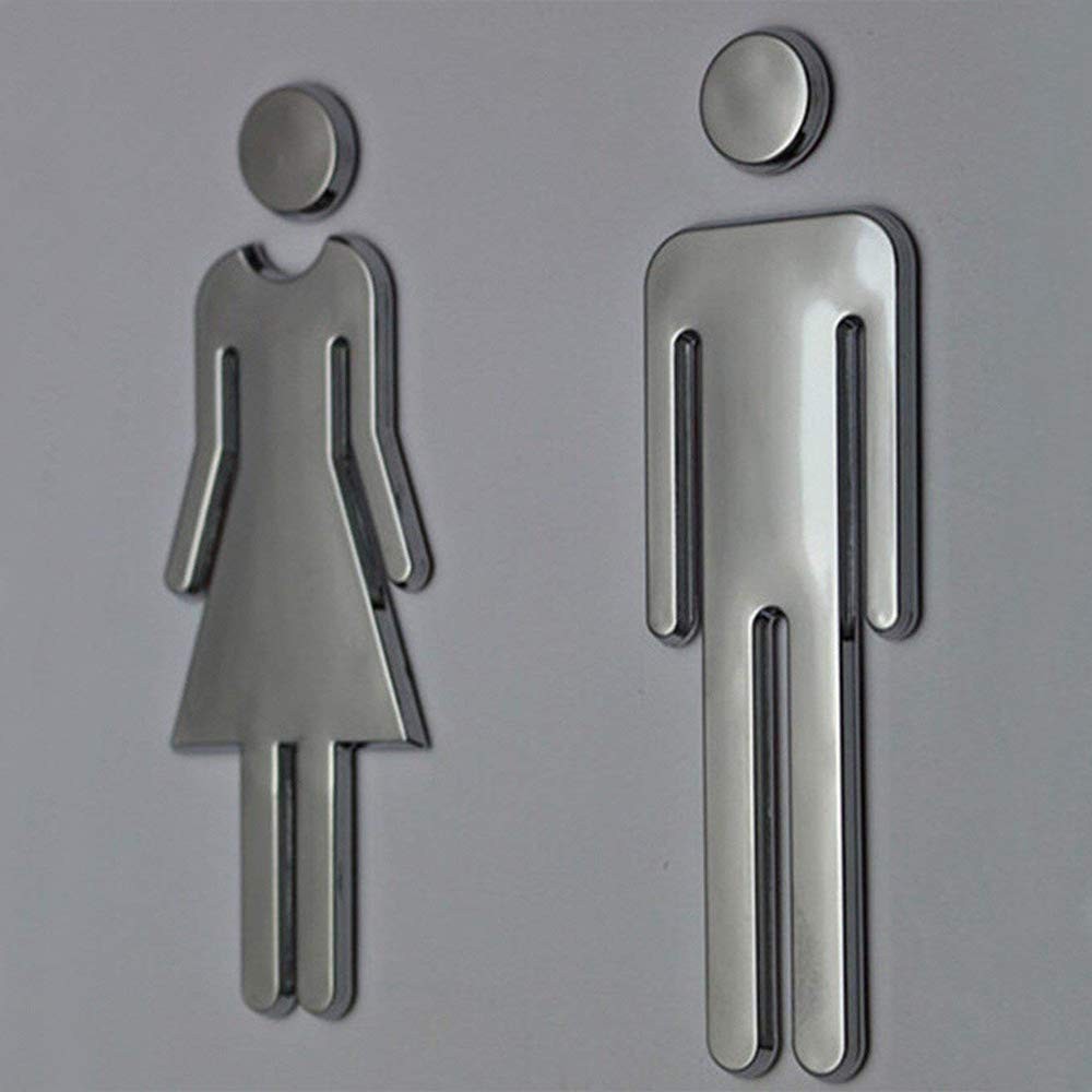 Modern Unisex Bathroom Sign, Men, Women, Toilet, Acrylic, Adhesive, Restroom