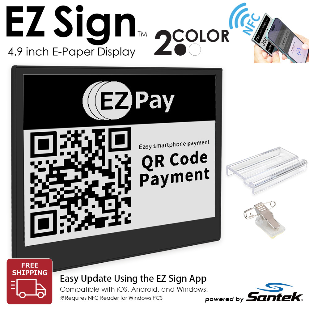 Santek EZ Sign NFC E-Paper Display, No Battery & 2-Color Rewritable Display IP65