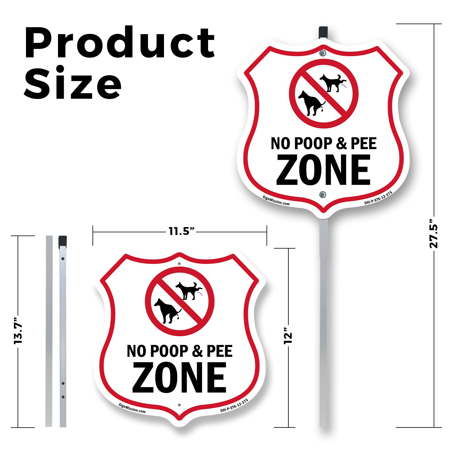 Dog Poop Shield Sign No Poop & Pee Zone Shield Shaped Sign With Stake