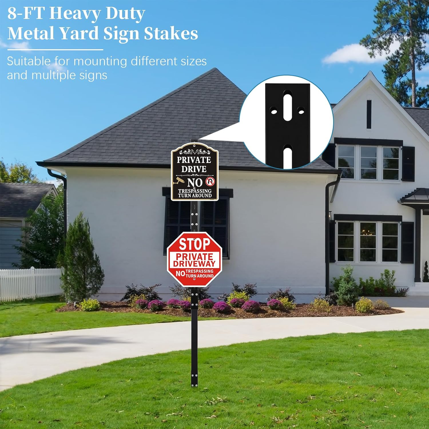 8FT Heavy Duty Yard Sign Stakes, Black Powder Coated Steel Sign Posts for Outsid