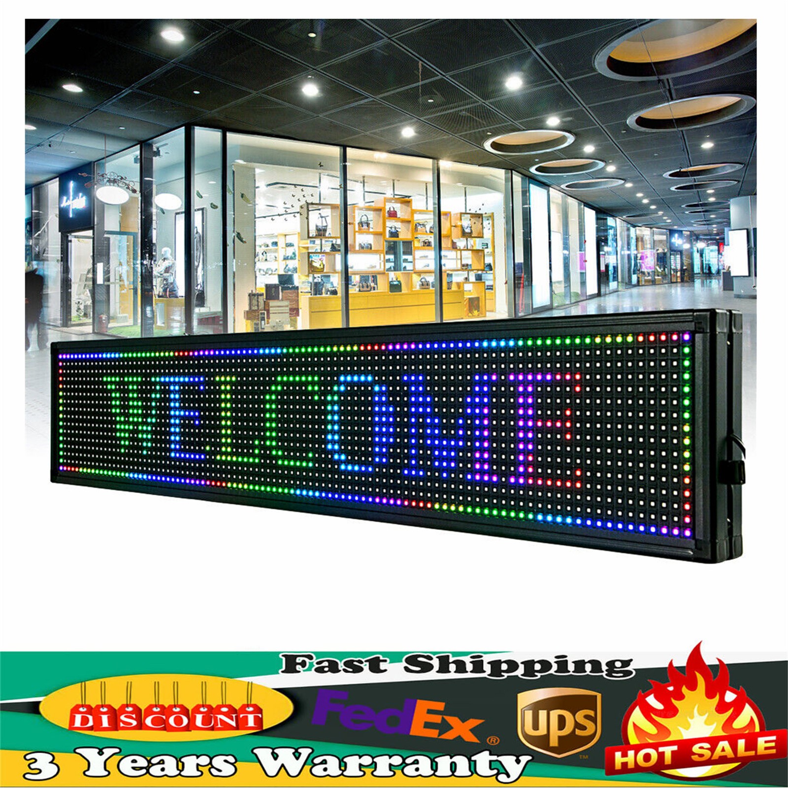 LED Sign 40″X8″ Scrolling Message Display Board Outdoor RGB 7-Color Programmable