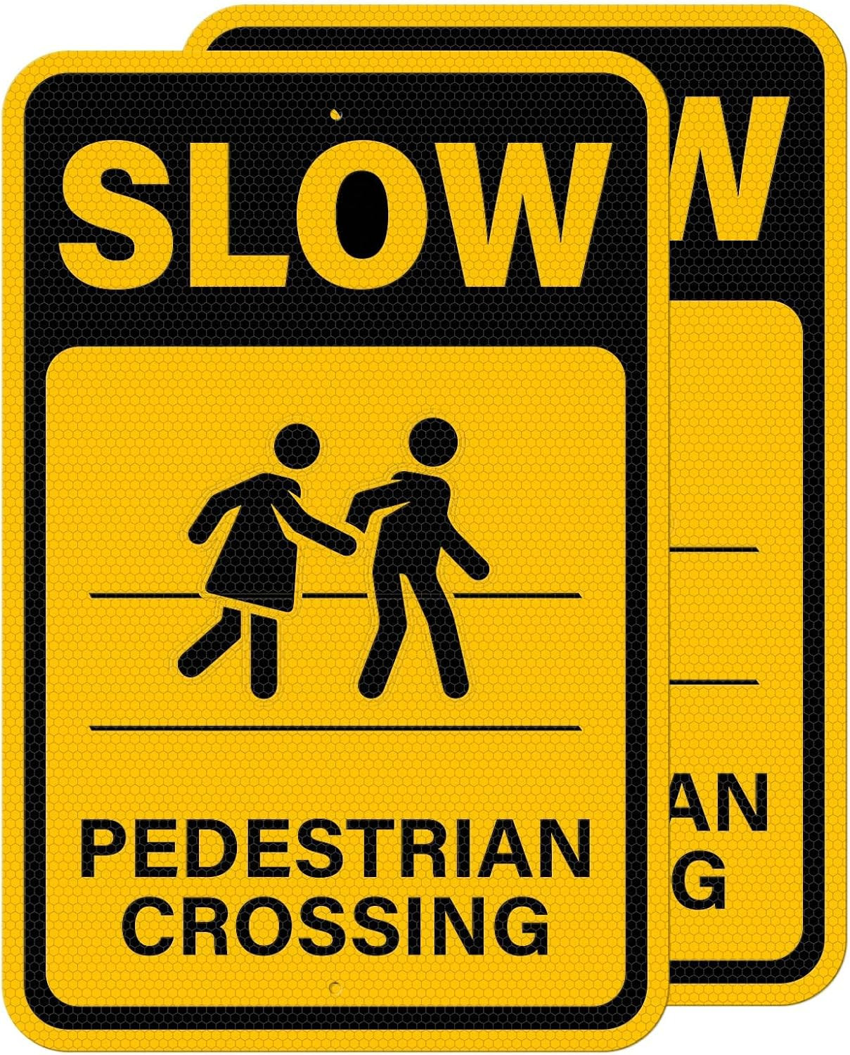2 Pack Slow Pedestrian Crossing Sign 18 × 12 Inches High Reflective Waterproof A