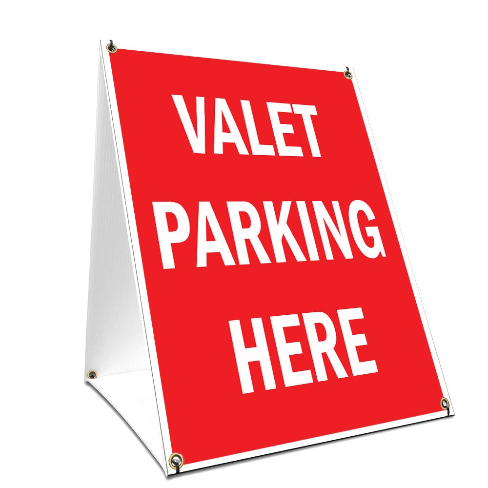 A-frame Sidewalk Sign Valet Parking Here With Graphics On Each Side