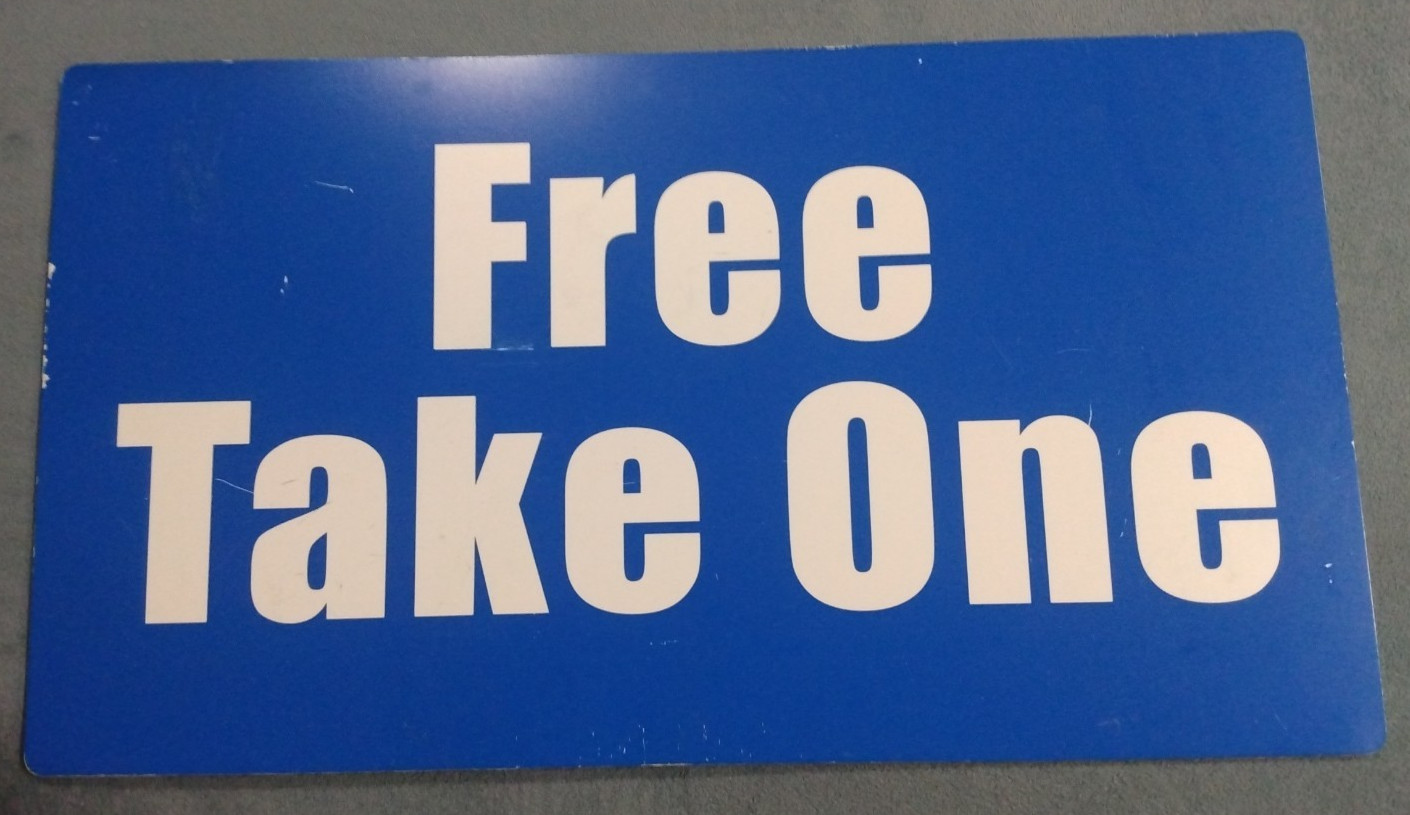 Double Sided Free Take One plastic sign 16″x9″
