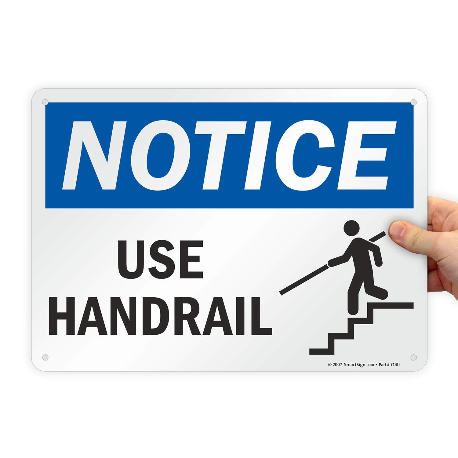 Notice Use Handrail Sign 10×14 Inch Plastic Safety Warning Wall Mount
