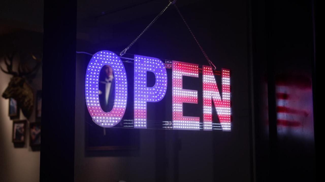 Large LED Open Sign for Business – 40″x14″ Ultra Bright Light, 3 Modes, US Flag